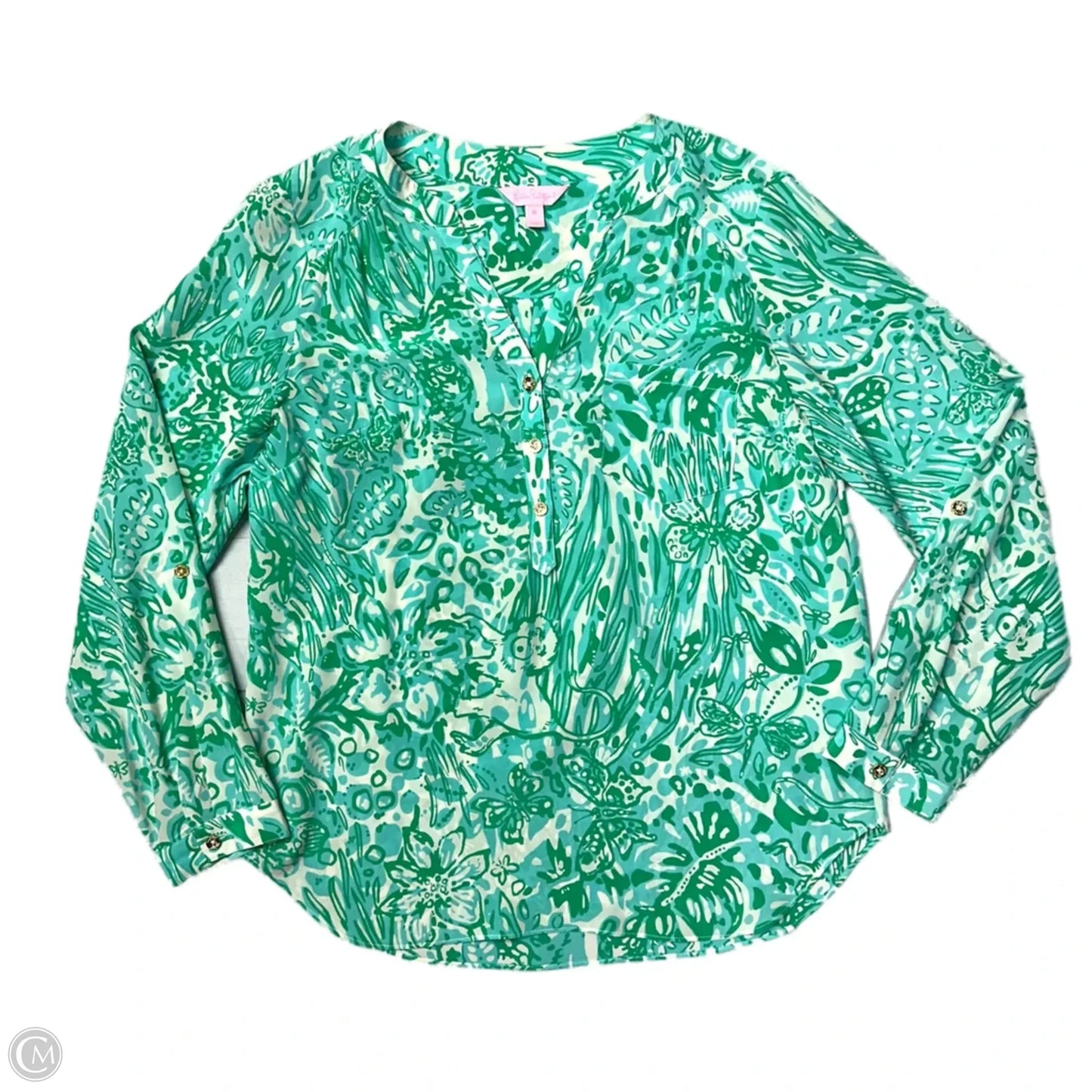 Top Long Sleeve Designer By Lilly Pulitzer In Blue & Green, Size: M