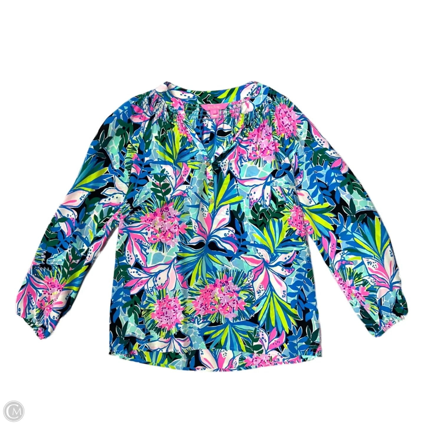 Top Long Sleeve Designer By Lilly Pulitzer In Blue & Green, Size: Xs