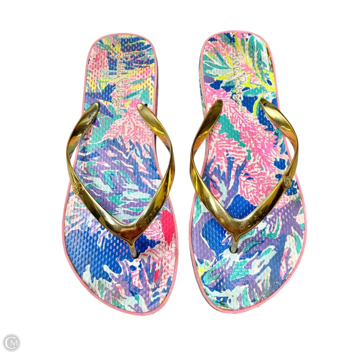 Sandals Designer By Lilly Pulitzer In Blue & Gold, Size: 7