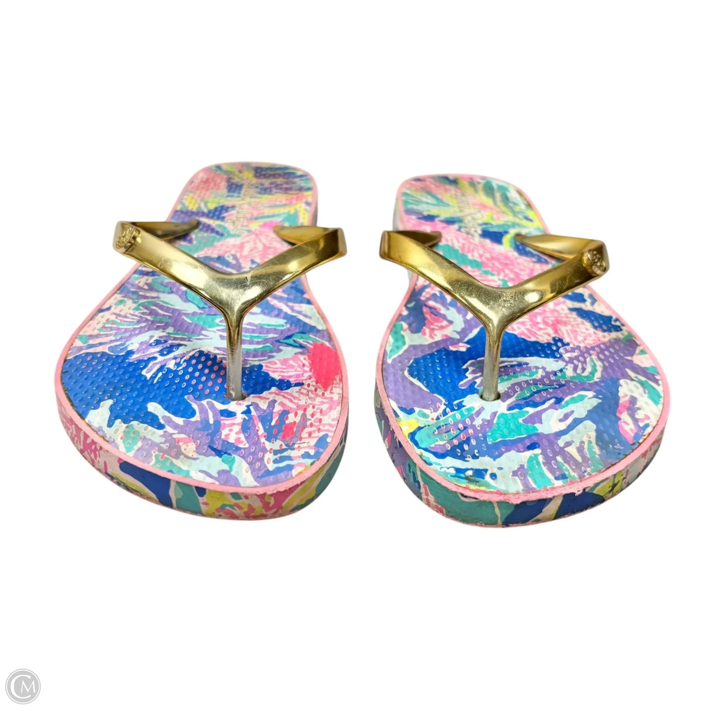 Sandals Designer By Lilly Pulitzer In Blue & Gold, Size: 7