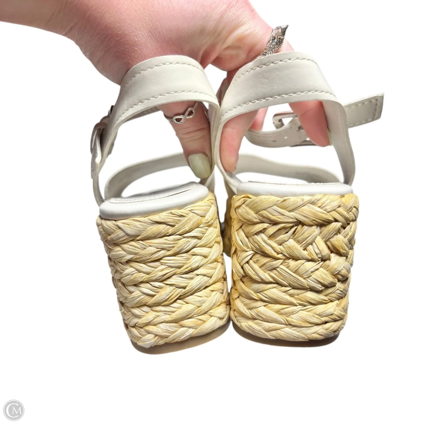 Sandals Heels Wedge By Marc Fisher In Tan & White, Size: 9