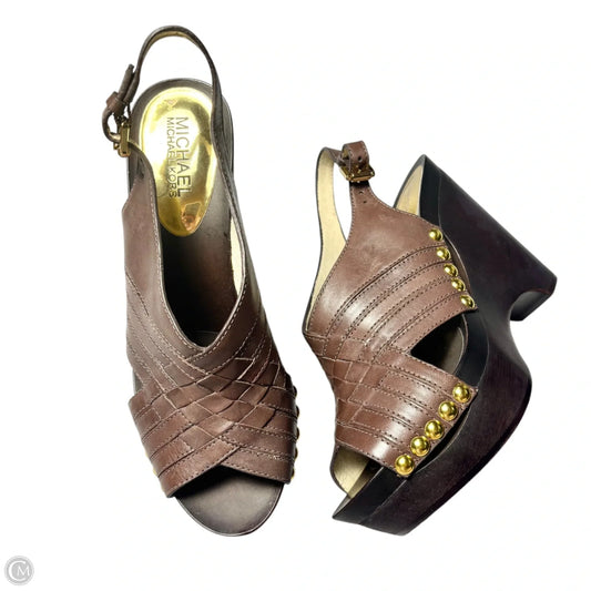 Sandals Heels Block By Michael By Michael Kors In Brown & Gold, Size: 7.5