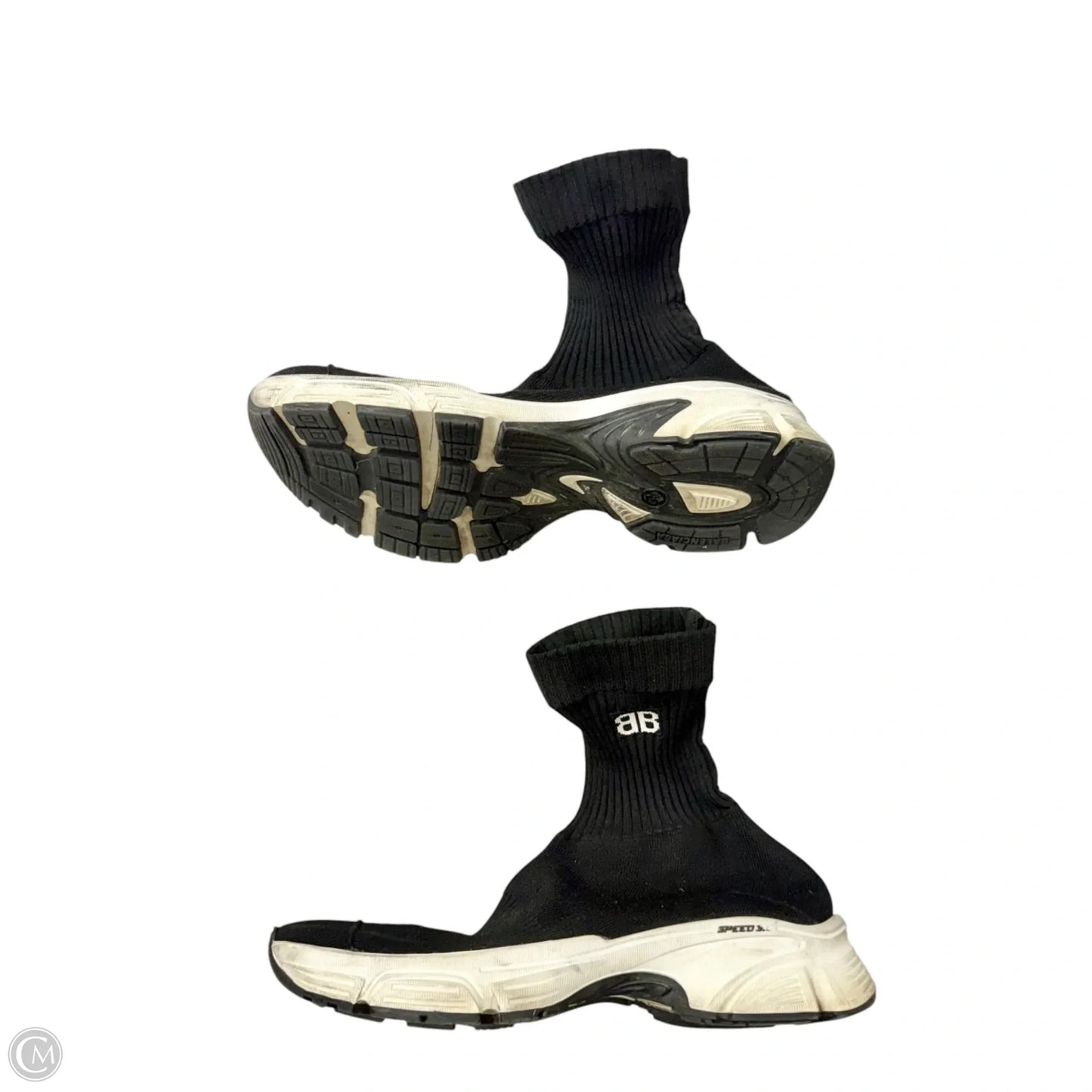 Shoes Luxury Designer By Balenciaga In Black & White, Size: 8