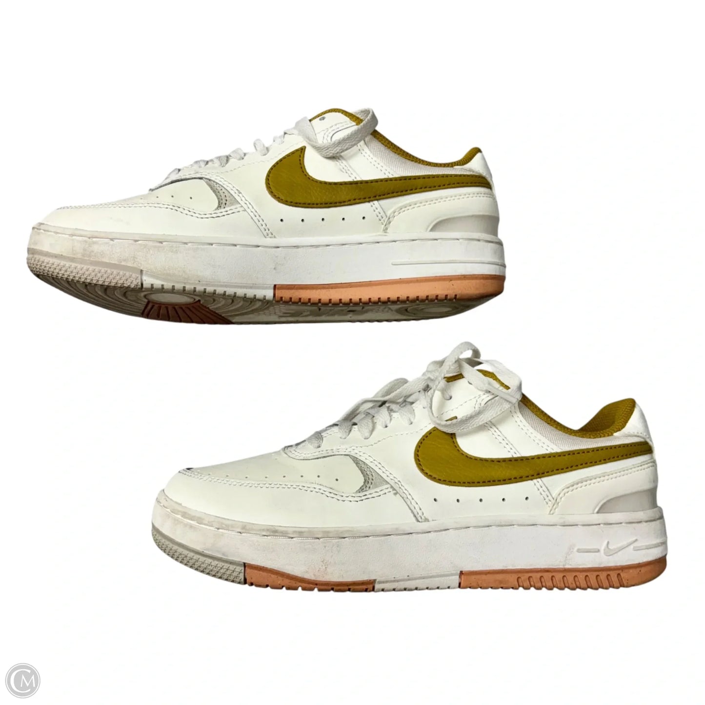 Shoes Sneakers By Nike In White & Yellow, Size: 8.5