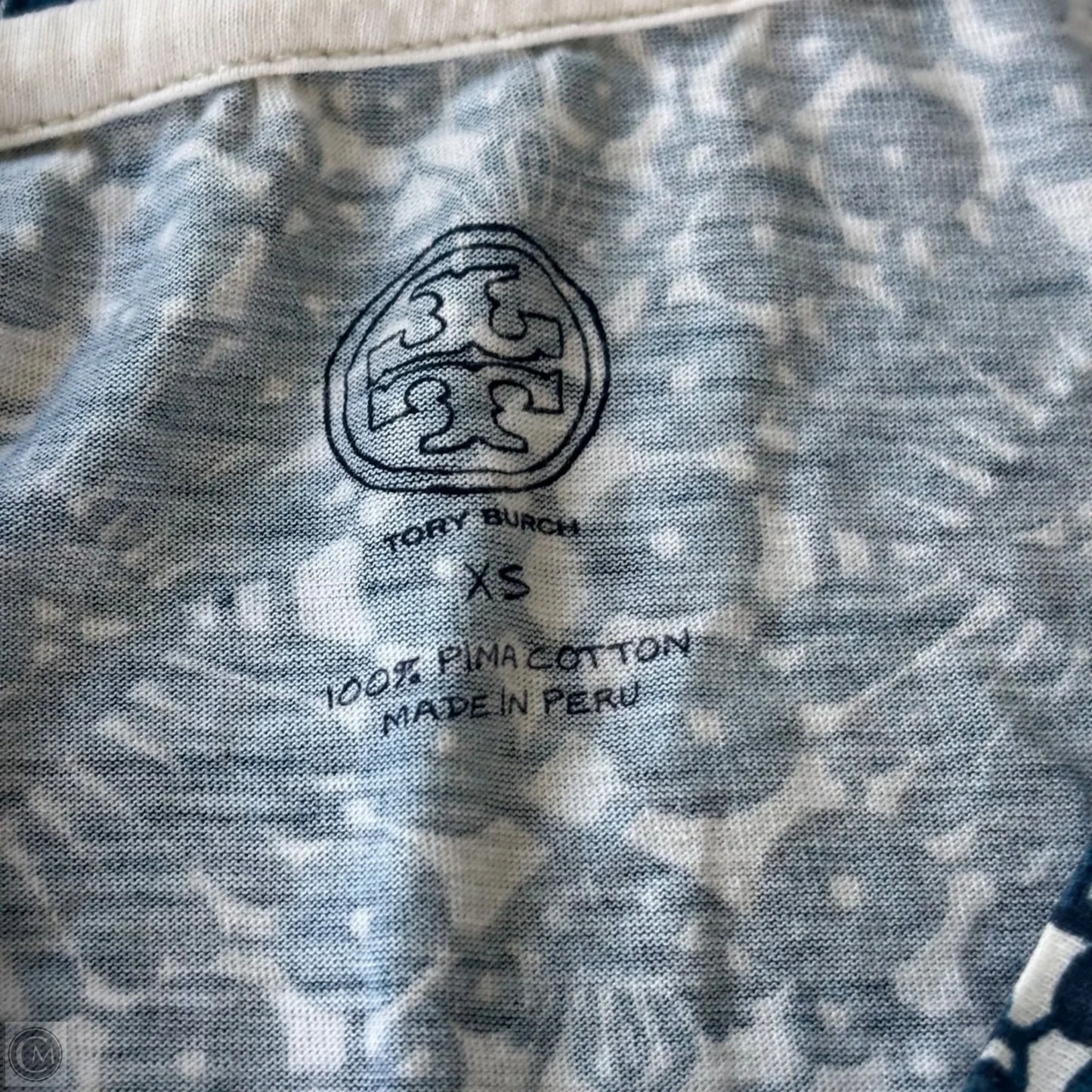 Top Short Sleeve Designer By Tory Burch In Blue & White, Size: Xs