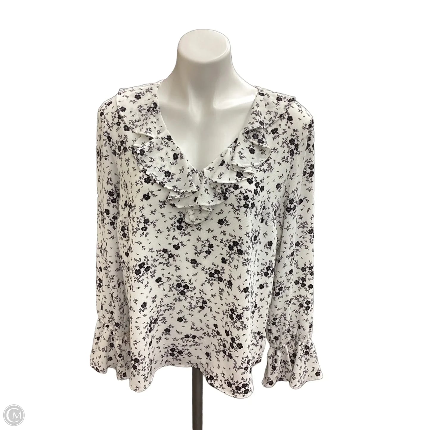 Blouse Long Sleeve By Cece In Black & White, Size: L