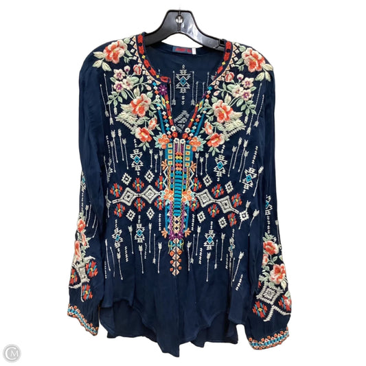 Top Long Sleeve Designer By Johnny Was In Navy, Size: M