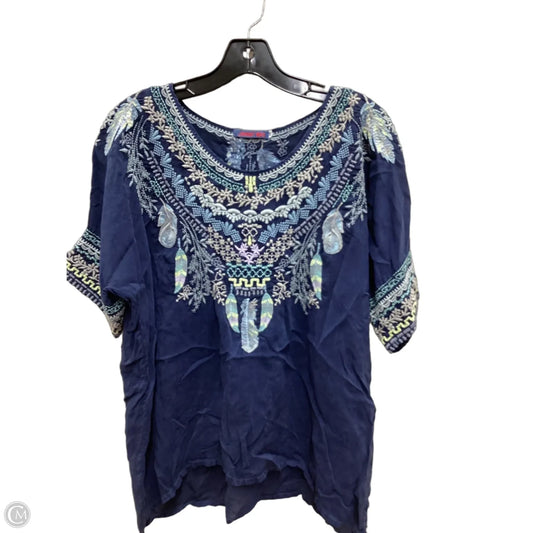 Top Short Sleeve Designer By Johnny Was In Navy, Size: M