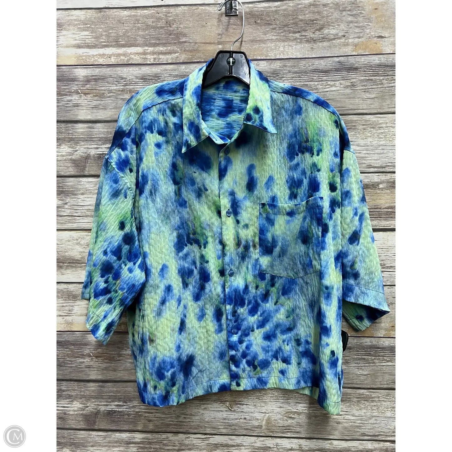 Blouse Short Sleeve By Zara In Blue & Green, Size: M