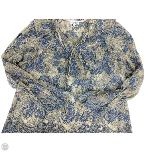 Blouse Long Sleeve By Current Air In Blue & Grey, Size: L