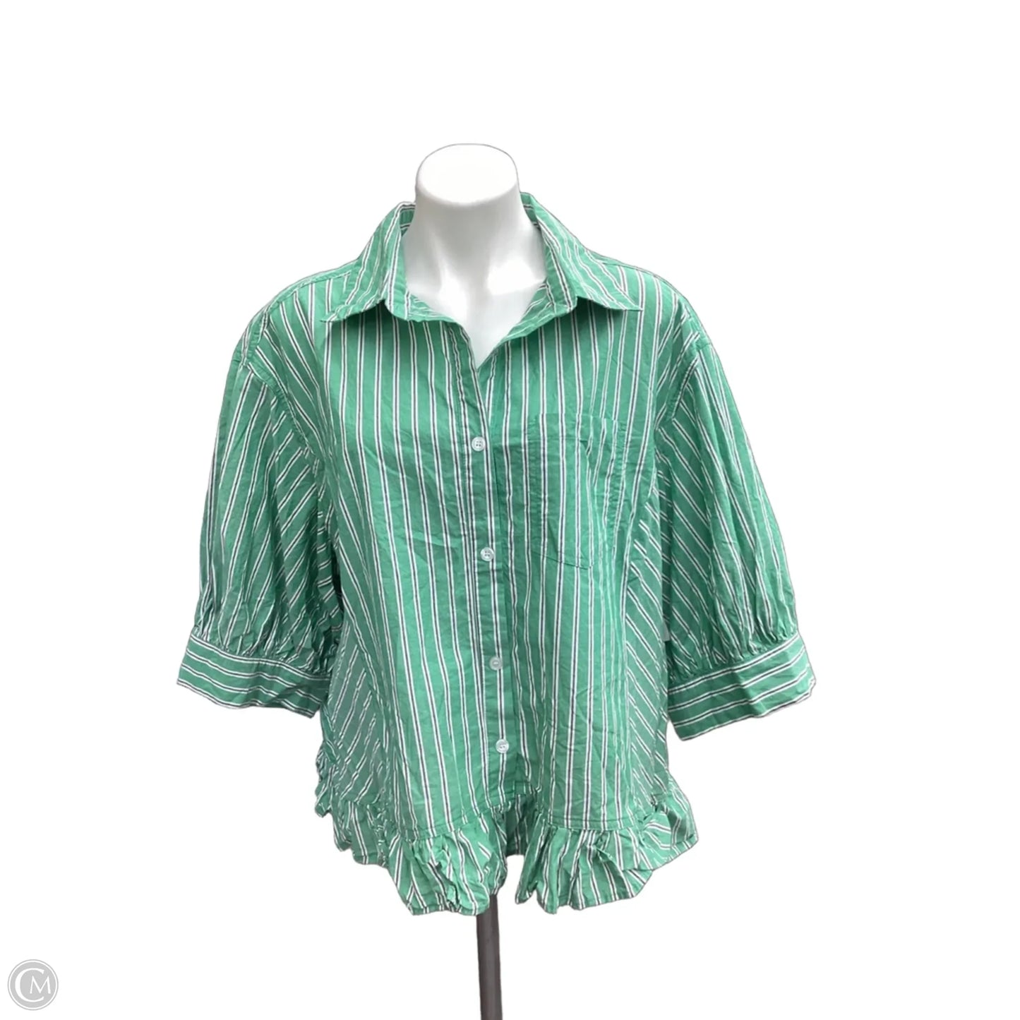 Top Short Sleeve By Clothes Mentor In Green & White, Size: 3x