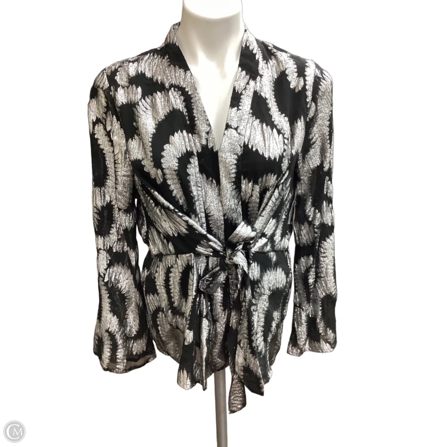 Blouse Long Sleeve By Kaktus In Black & Silver, Size: M