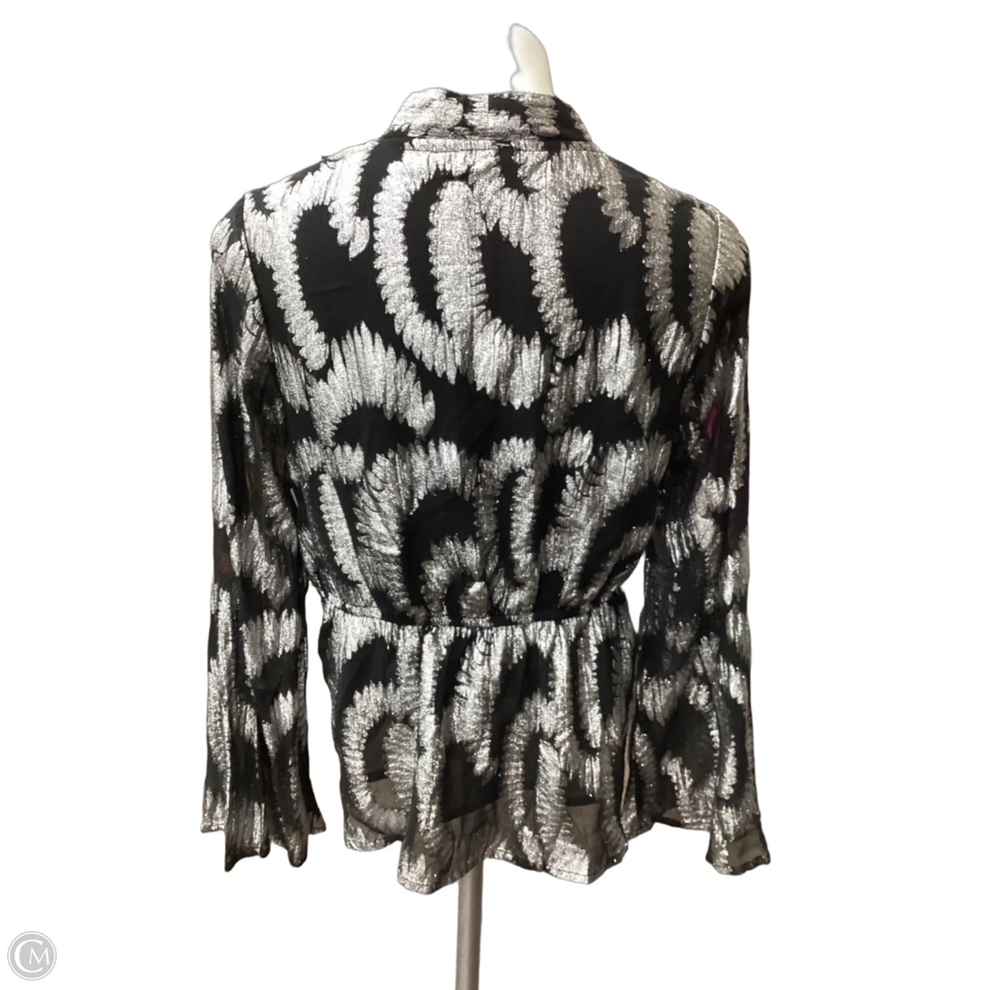 Blouse Long Sleeve By Kaktus In Black & Silver, Size: M