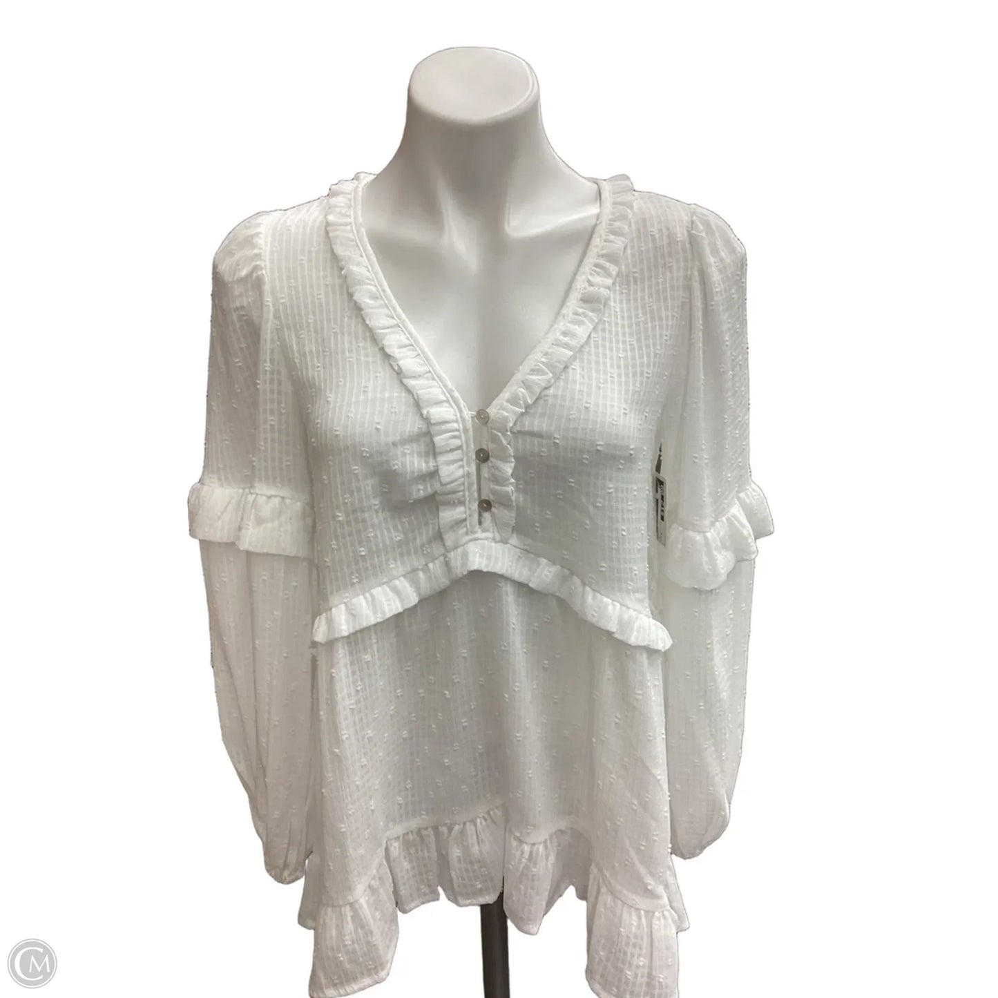 Blouse Long Sleeve By Blu Pepper In White, Size: S