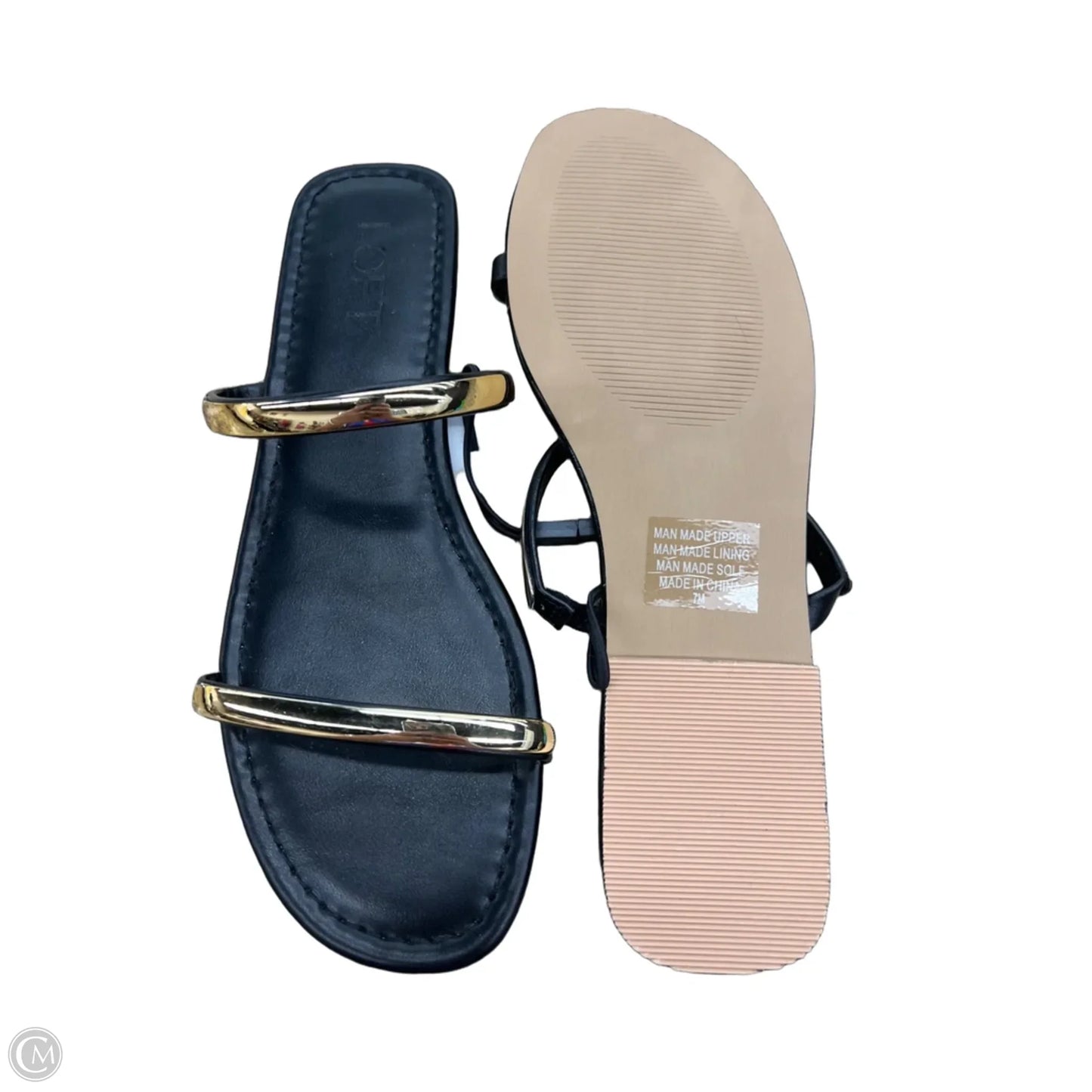 Sandals Flats By Loft In Black & Gold, Size: 7