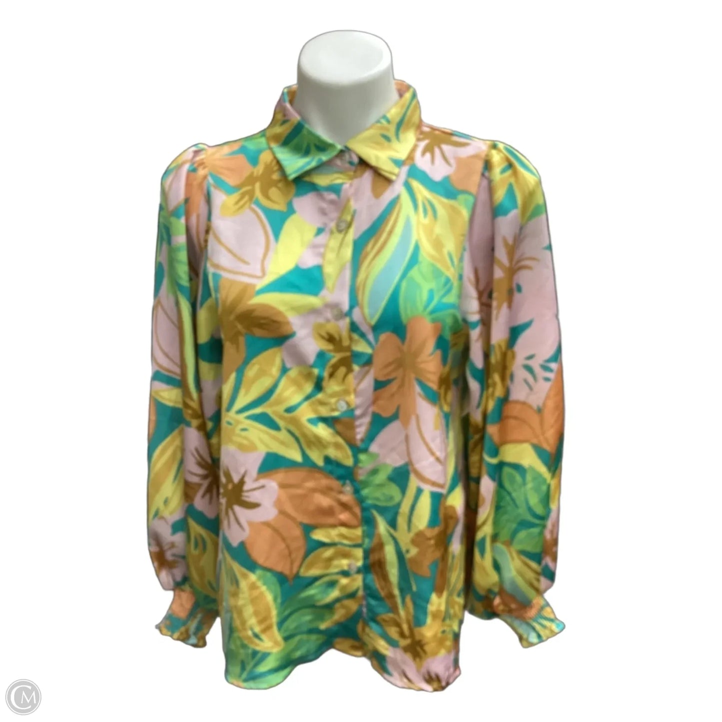 Blouse Long Sleeve By Pink Lily In Floral Print, Size: S