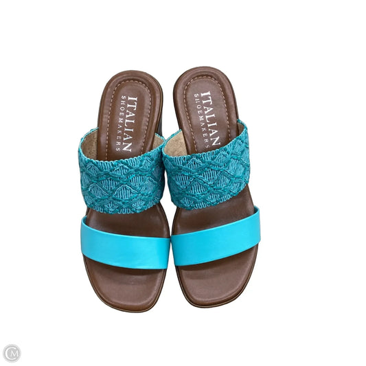 Sandals Heels Platform By Italian Shoemakers In Teal, Size: 8