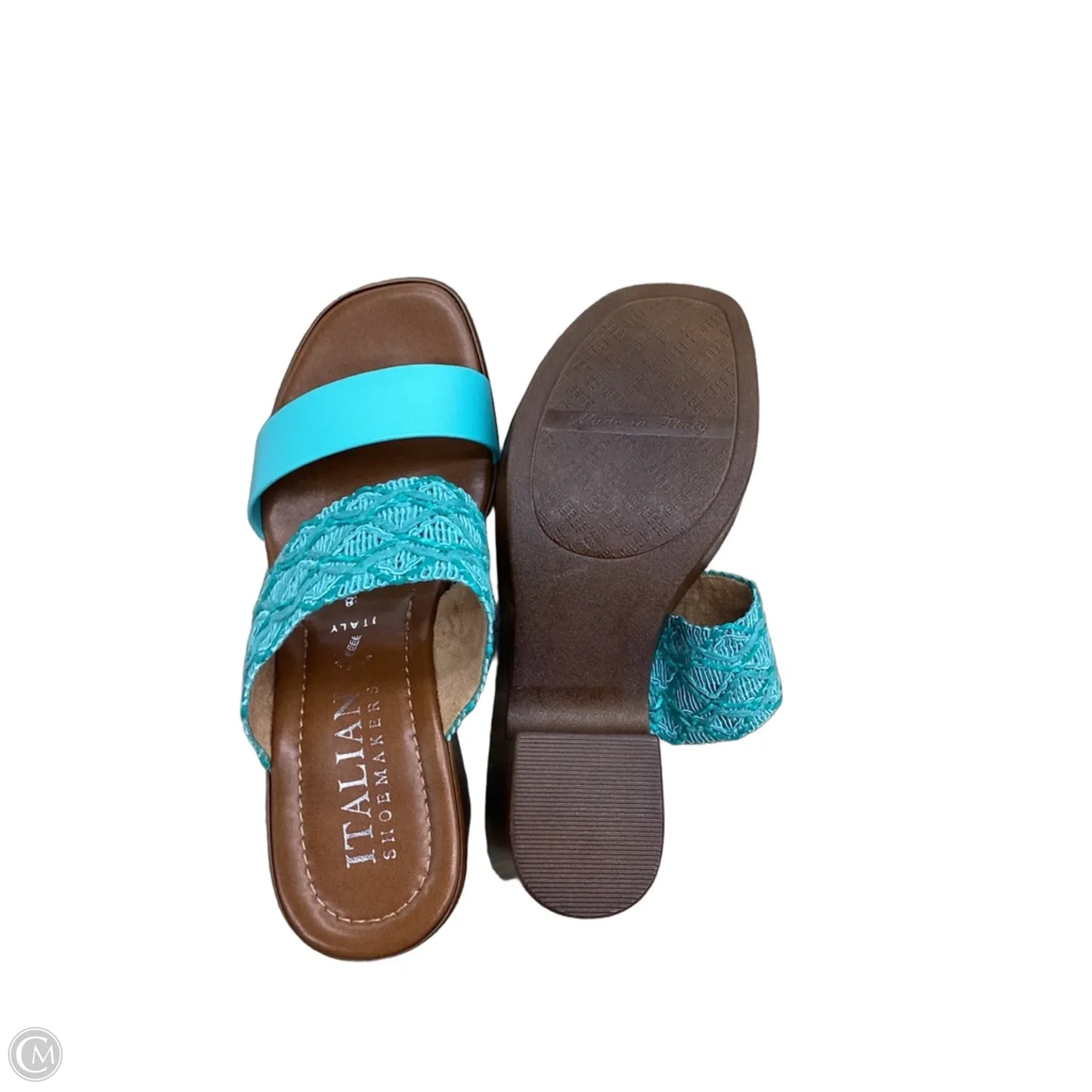Sandals Heels Platform By Italian Shoemakers In Teal, Size: 8