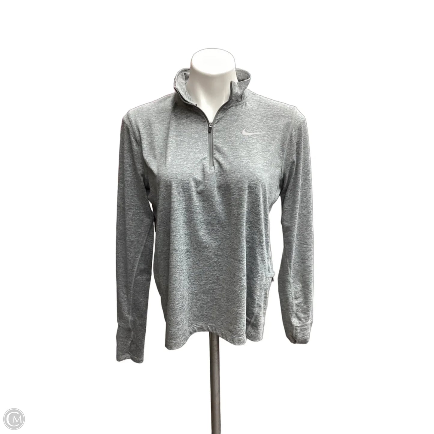 Athletic Top Long Sleeve Collar By Nike In Grey, Size: M