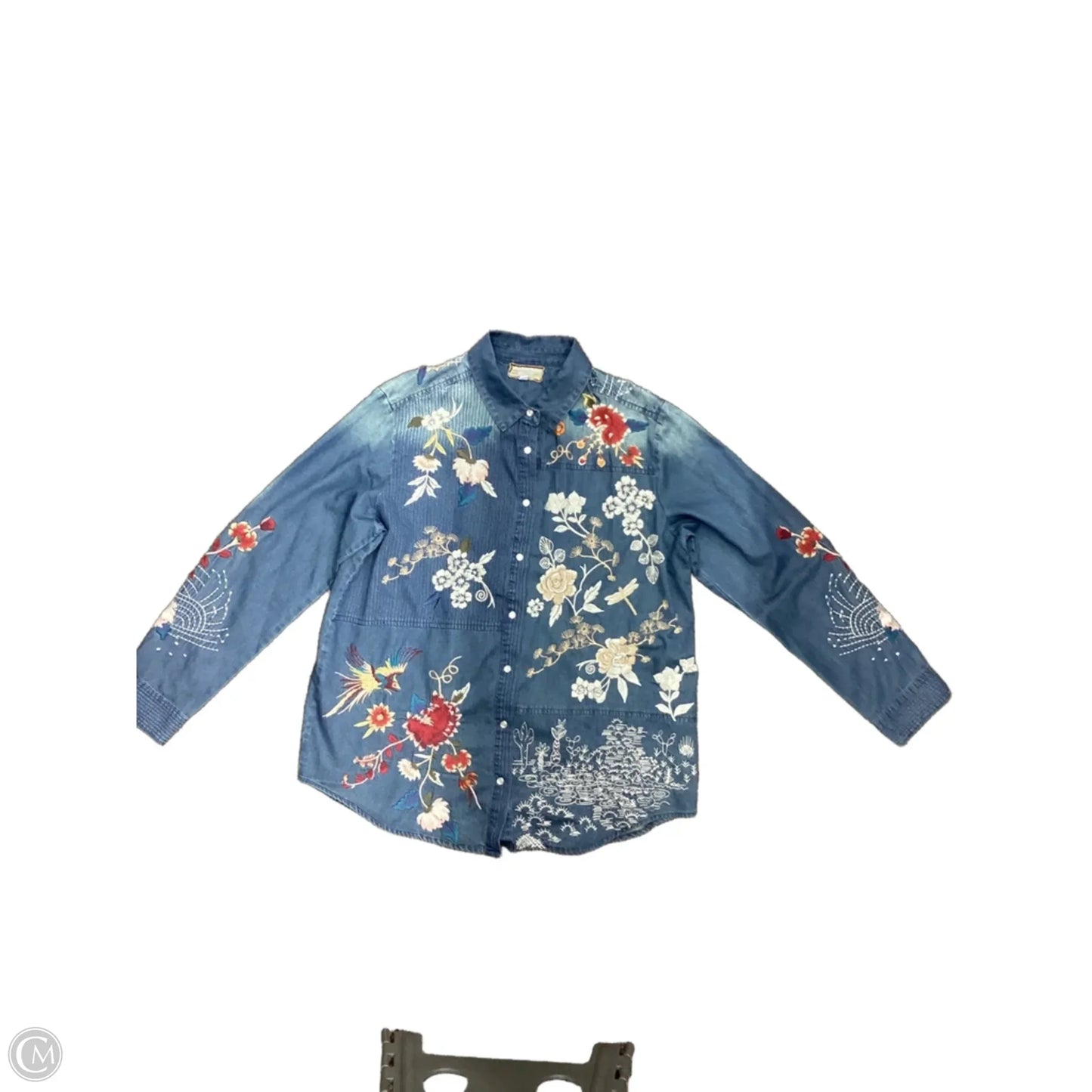 Top Long Sleeve Designer By Johnny Was In Blue Denim, Size: M