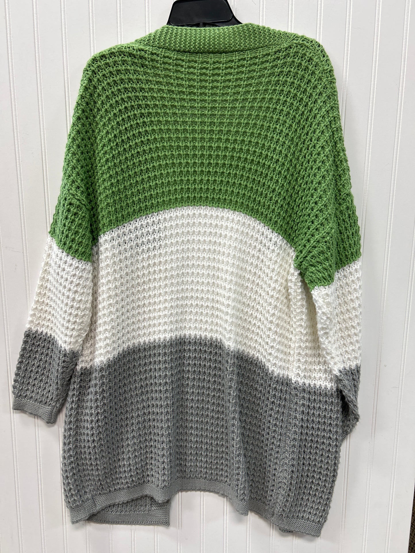Sweater Cardigan By Clothes Mentor In Green & White, Size:L