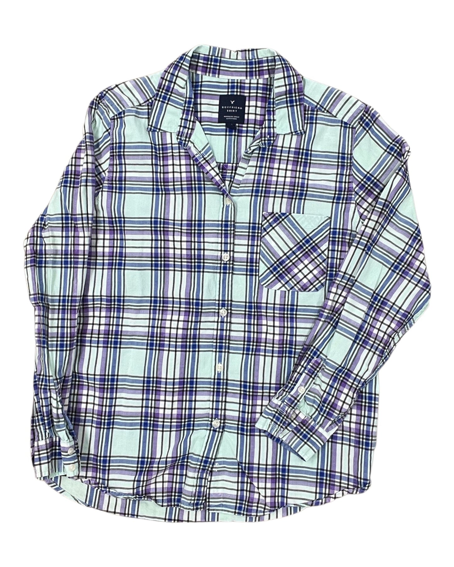 Blouse Ls By American Eagle In Green & Purple, Size:L