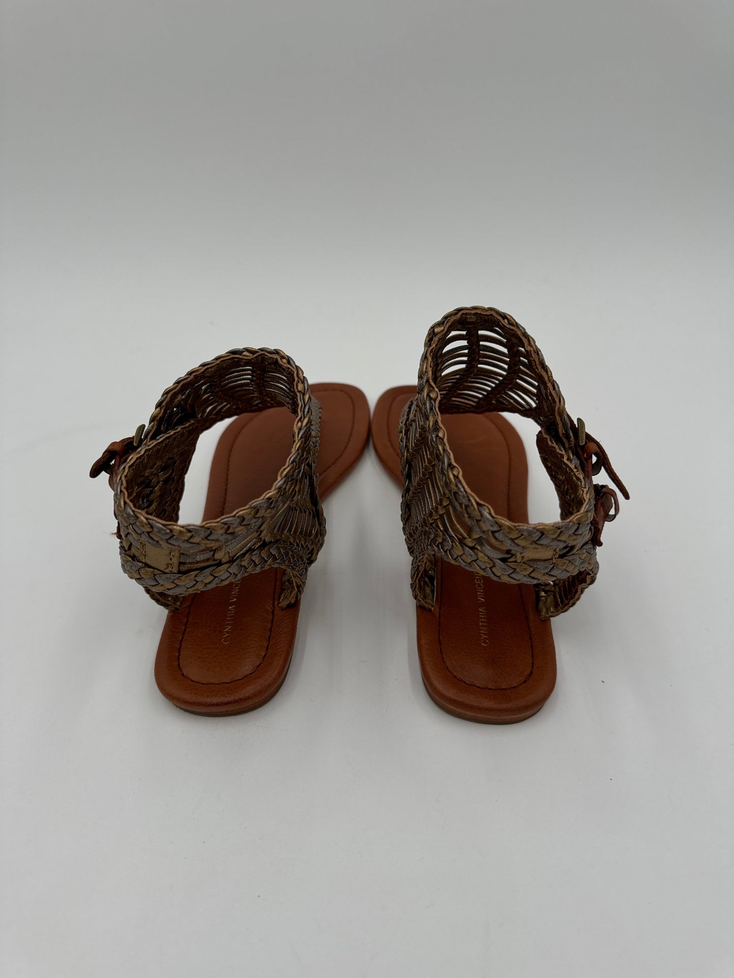 Sandals Flats By Cynthia Vincent In Brown & Gold, Size: 9.5