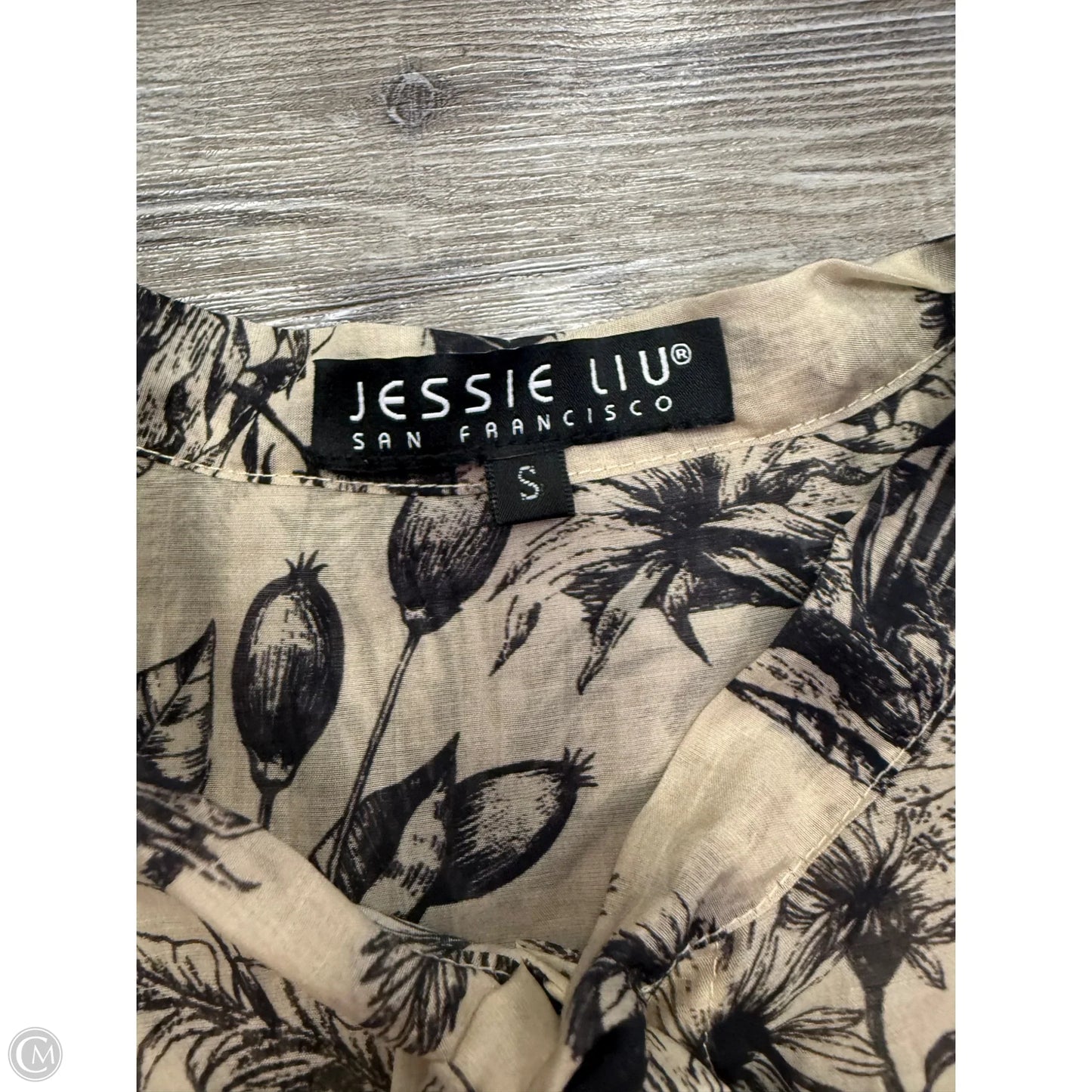 Top Short Sleeve Designer By Jessie Liu In Tan, Size: S