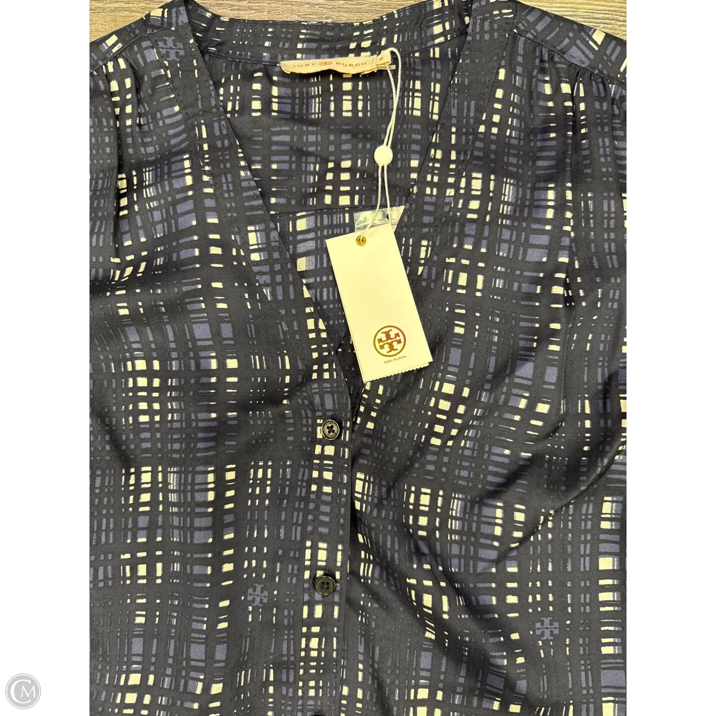 Top Long Sleeve Designer By Tory Burch In Blue & White, Size: 10