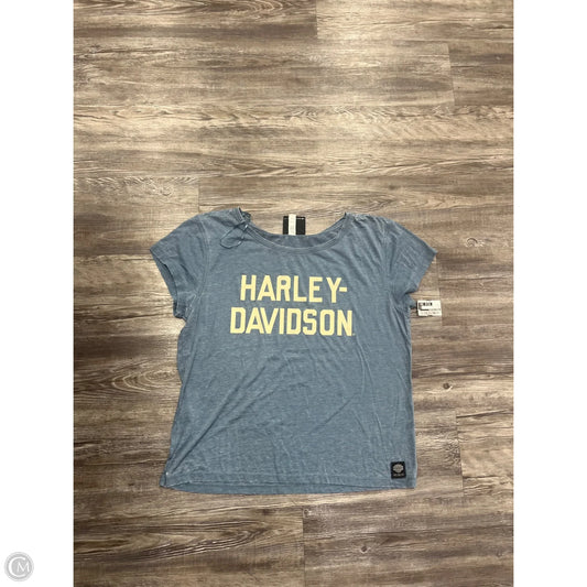 Top Short Sleeve By Harley Davidson In Blue & Yellow, Size: M