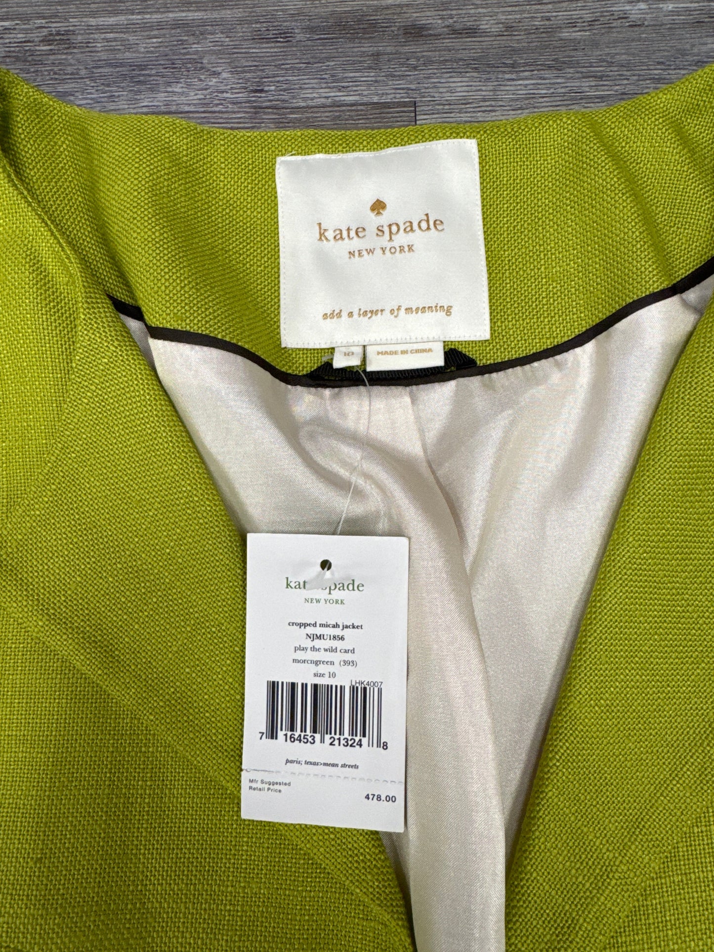 Blazer Designer By Kate Spade In Green, Size: 10