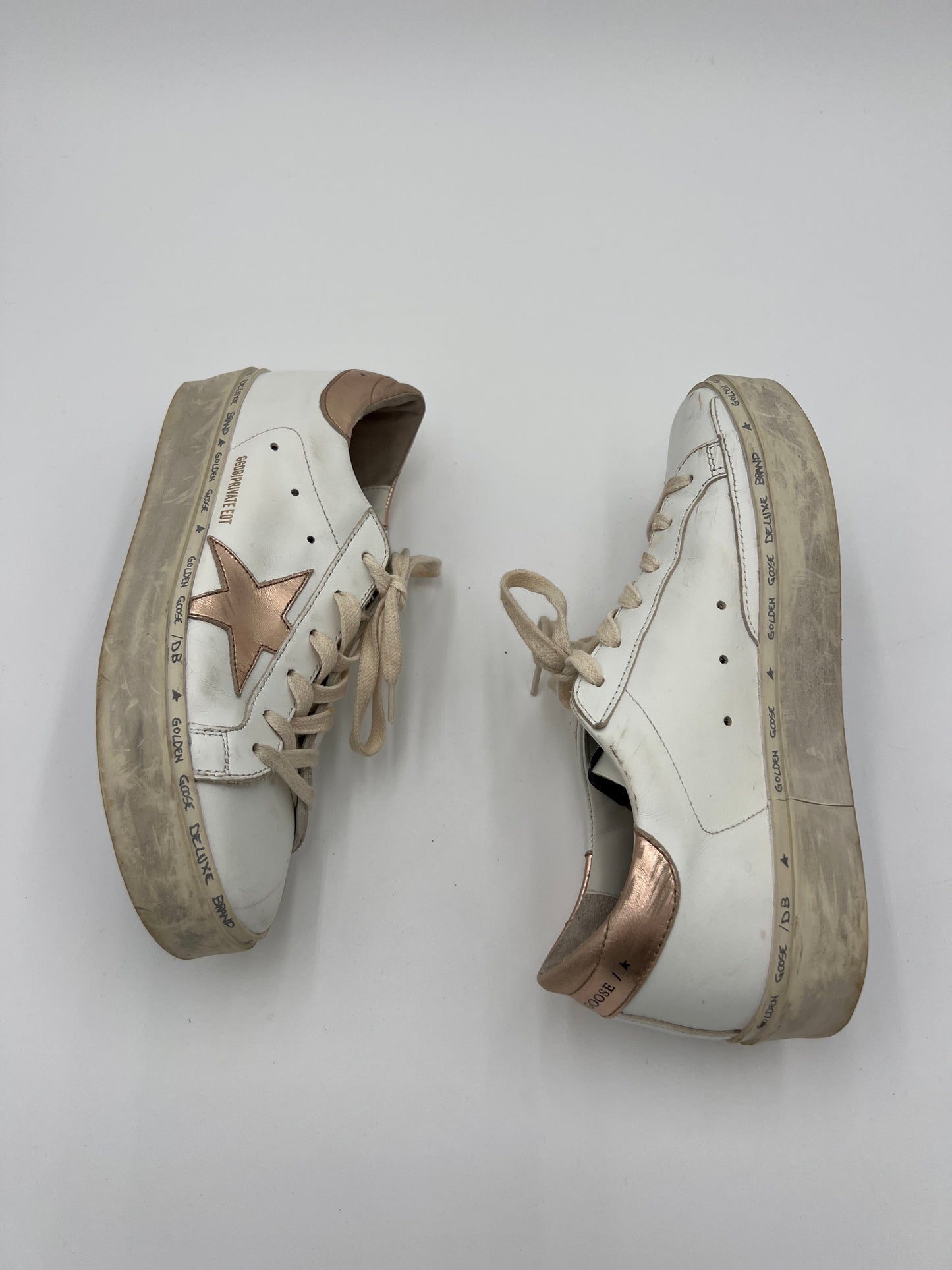 Shoes Luxury Designer By Golden Goose In White & Rose Gold, Size: 6.5