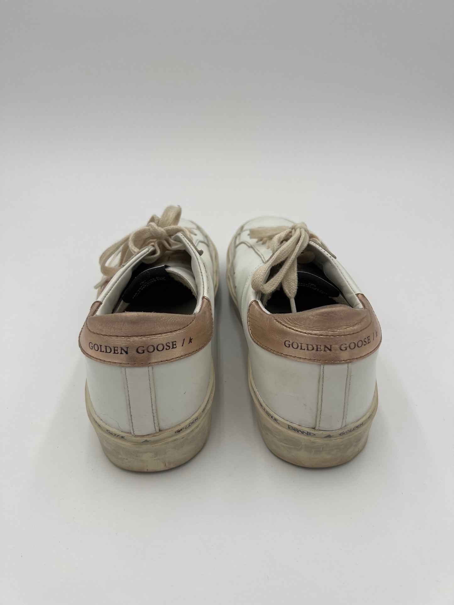 Shoes Luxury Designer By Golden Goose In White & Rose Gold, Size: 6.5