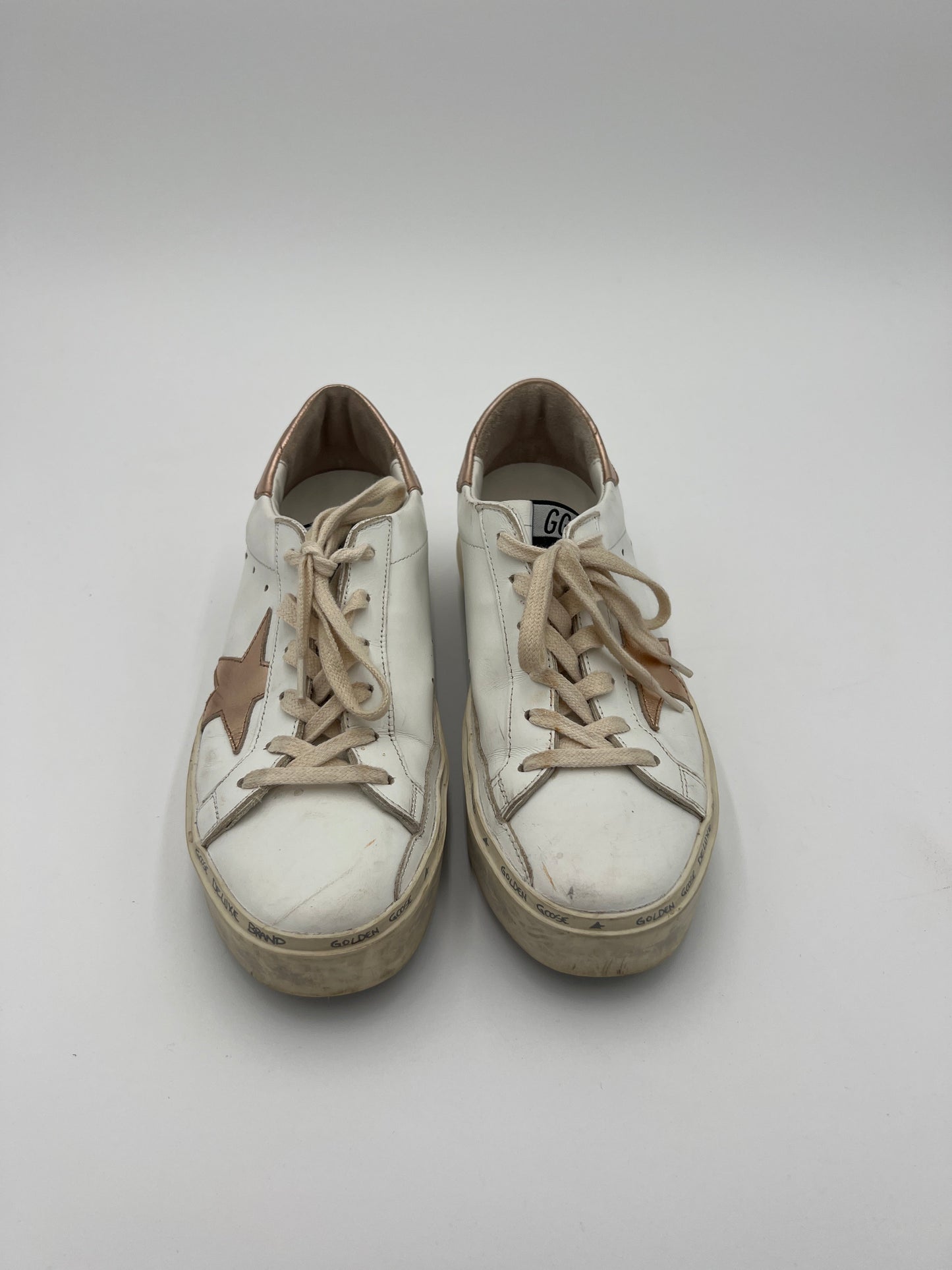 Shoes Luxury Designer By Golden Goose In White & Rose Gold, Size: 6.5