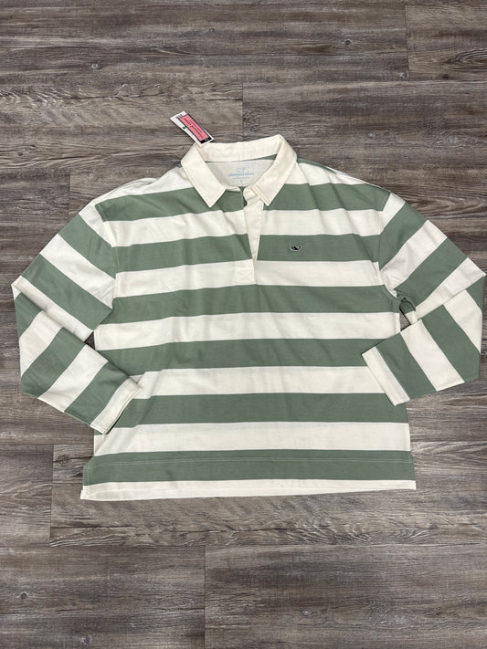 Top Long Sleeve By Vineyard Vines In Green & White, Size: L