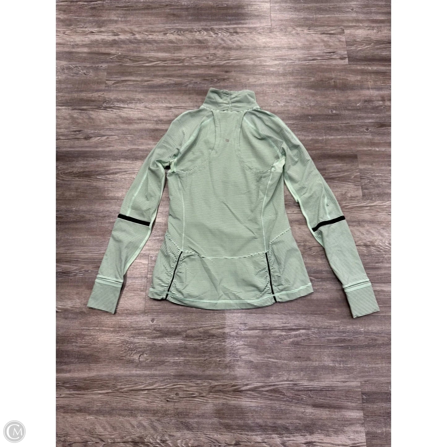 Athletic Top Long Sleeve Collar By Lululemon In Black & Green, Size: 10