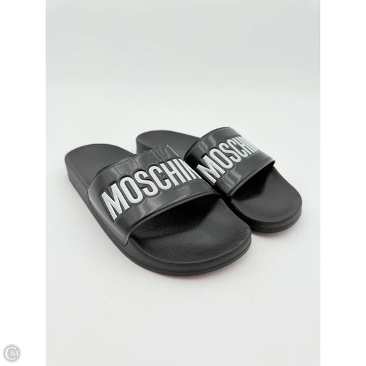Sandals Luxury Designer By Moschino In Black, Size: 10