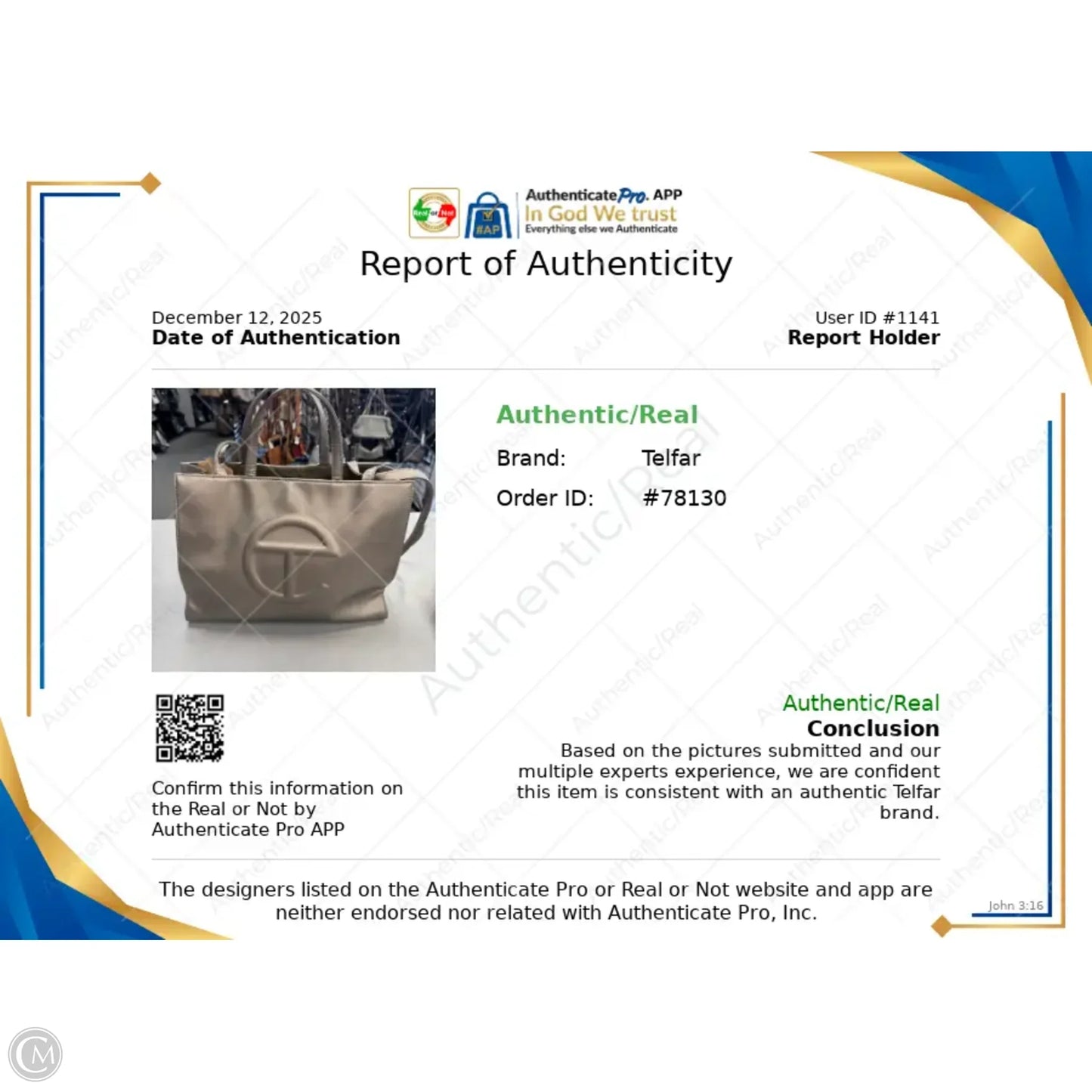 Handbag Designer By Telfar, Size: Large