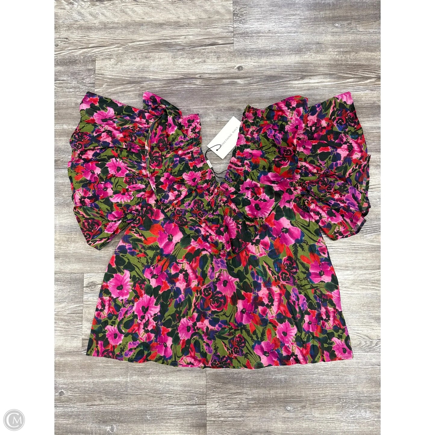 Top Short Sleeve By Something Navy In Floral Print, Size: S