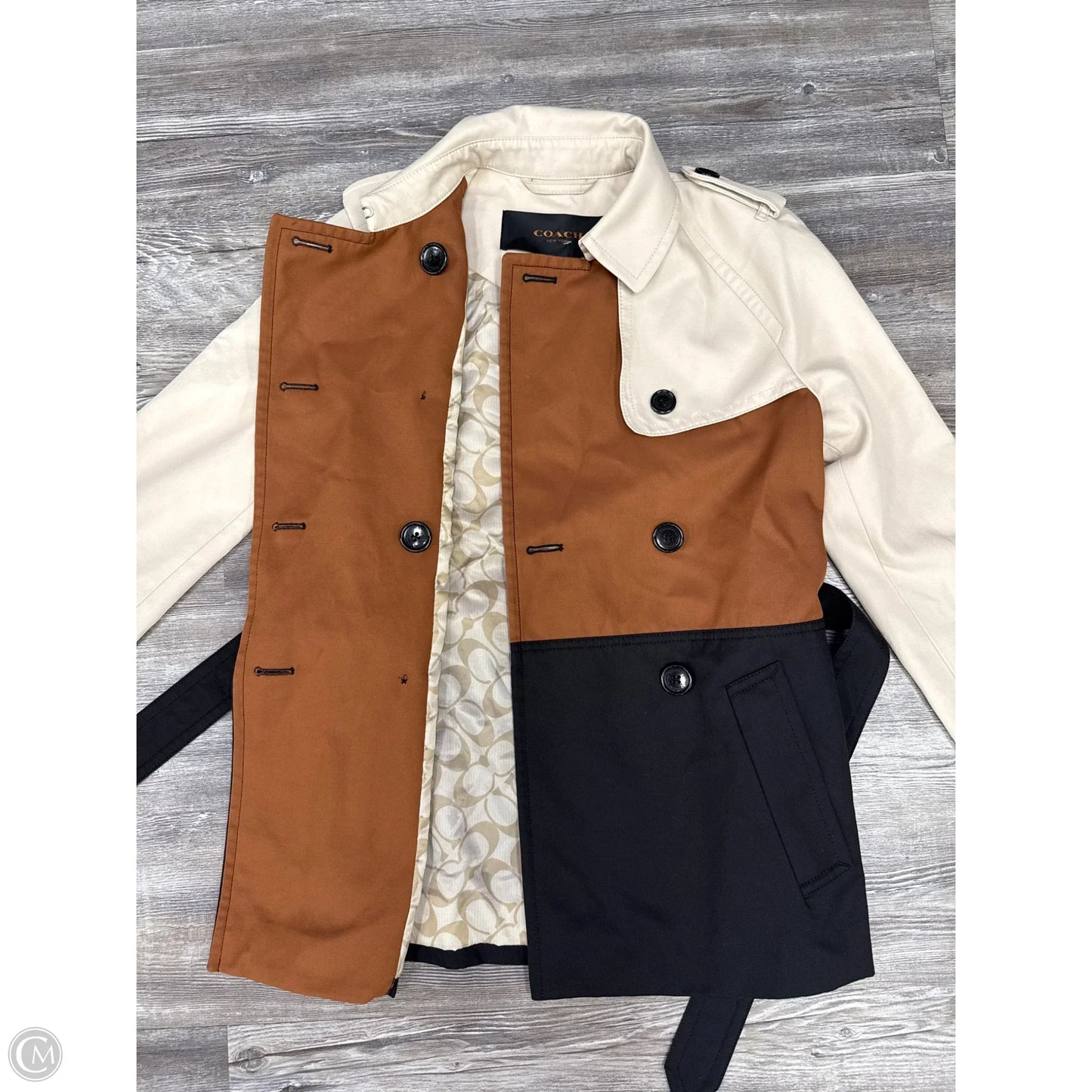 Jacket Designer By Coach In Brown & Cream, Size: Xs