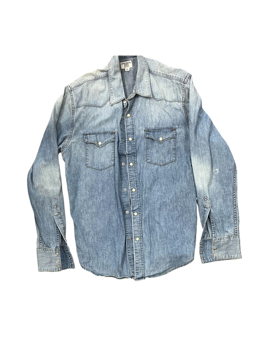 Blouse Ls By Lucky Brand In Blue Denim, Size:M