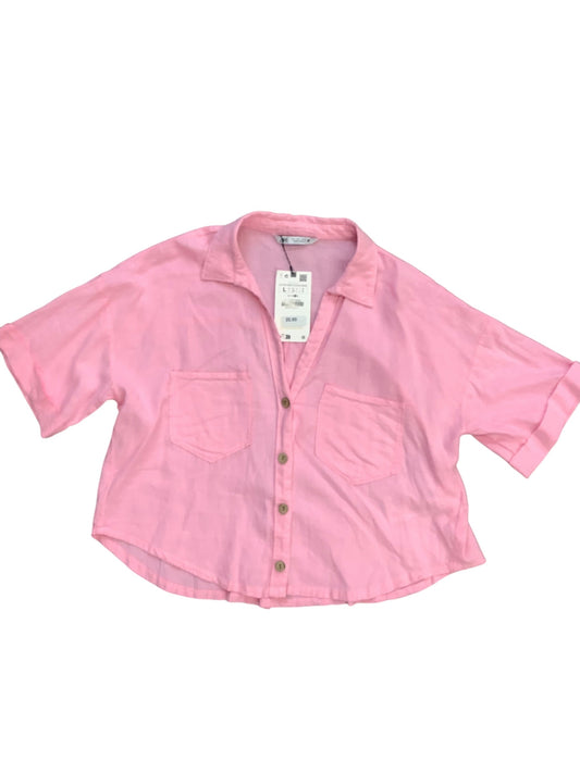 Top Short Sleeve Basic By Zara In Pink, Size: L