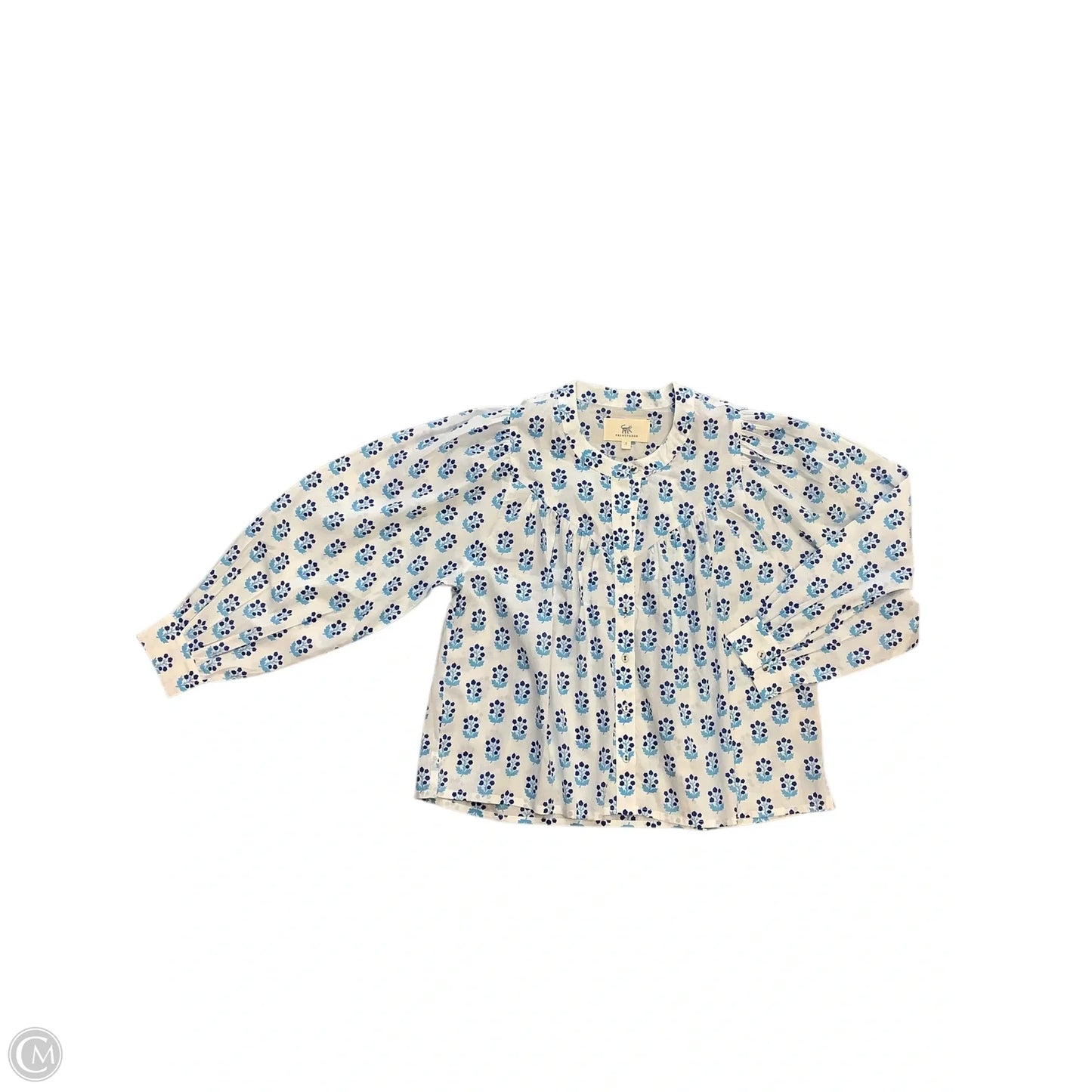 Blouse Long Sleeve By Printfresh In Blue & White, Size: S