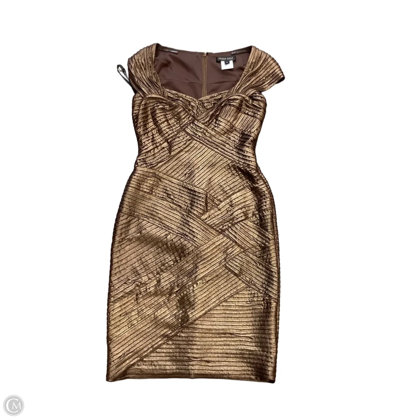 Dress Designer By Tadashi Shoji In Bronze, Size: S