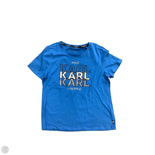 Top Short Sleeve Designer By Karl Lagerfeld In Blue, Size: L