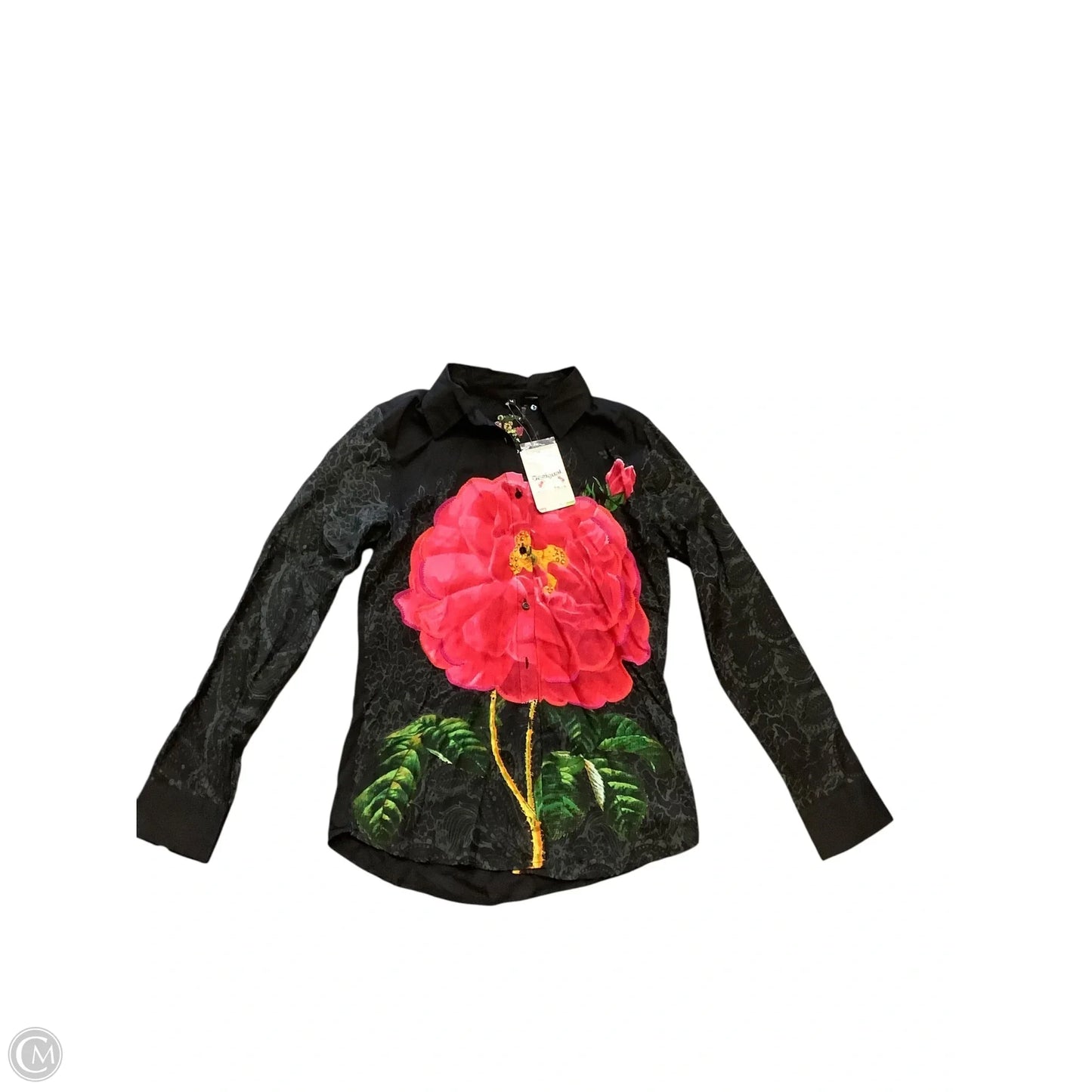 Top Long Sleeve By Desigual In Black & Pink, Size: M