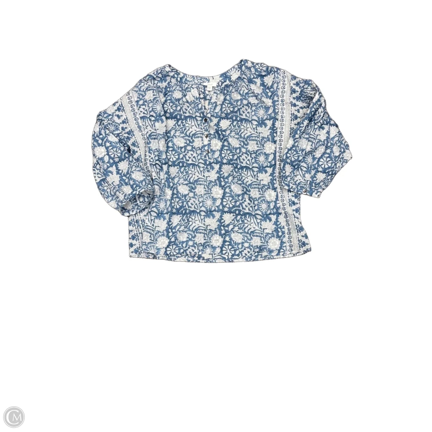 Top Long Sleeve By Pure Jill In Blue & White, Size: L
