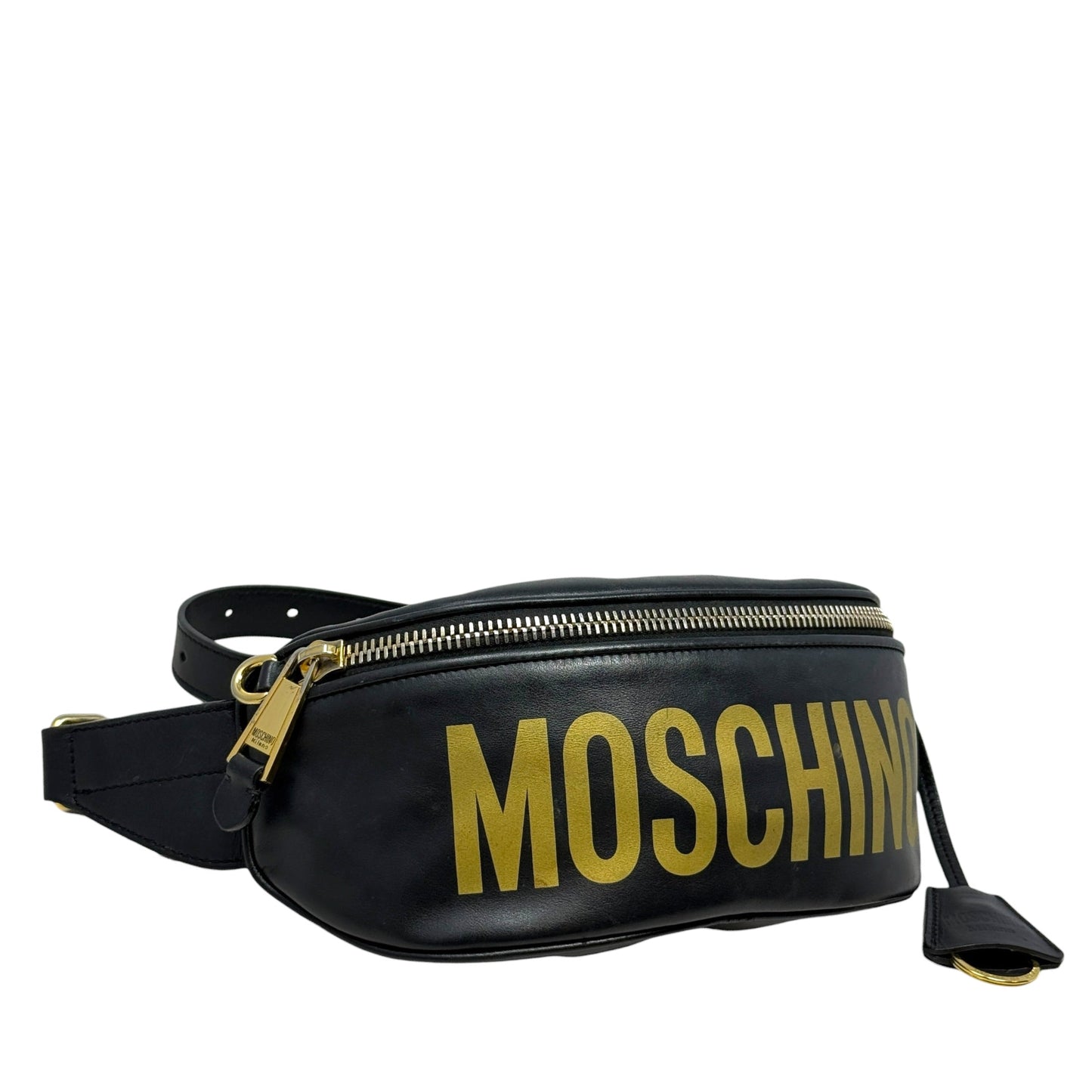 Logo Leather Belt Bag Luxury Designer By Moschino, Size: Medium