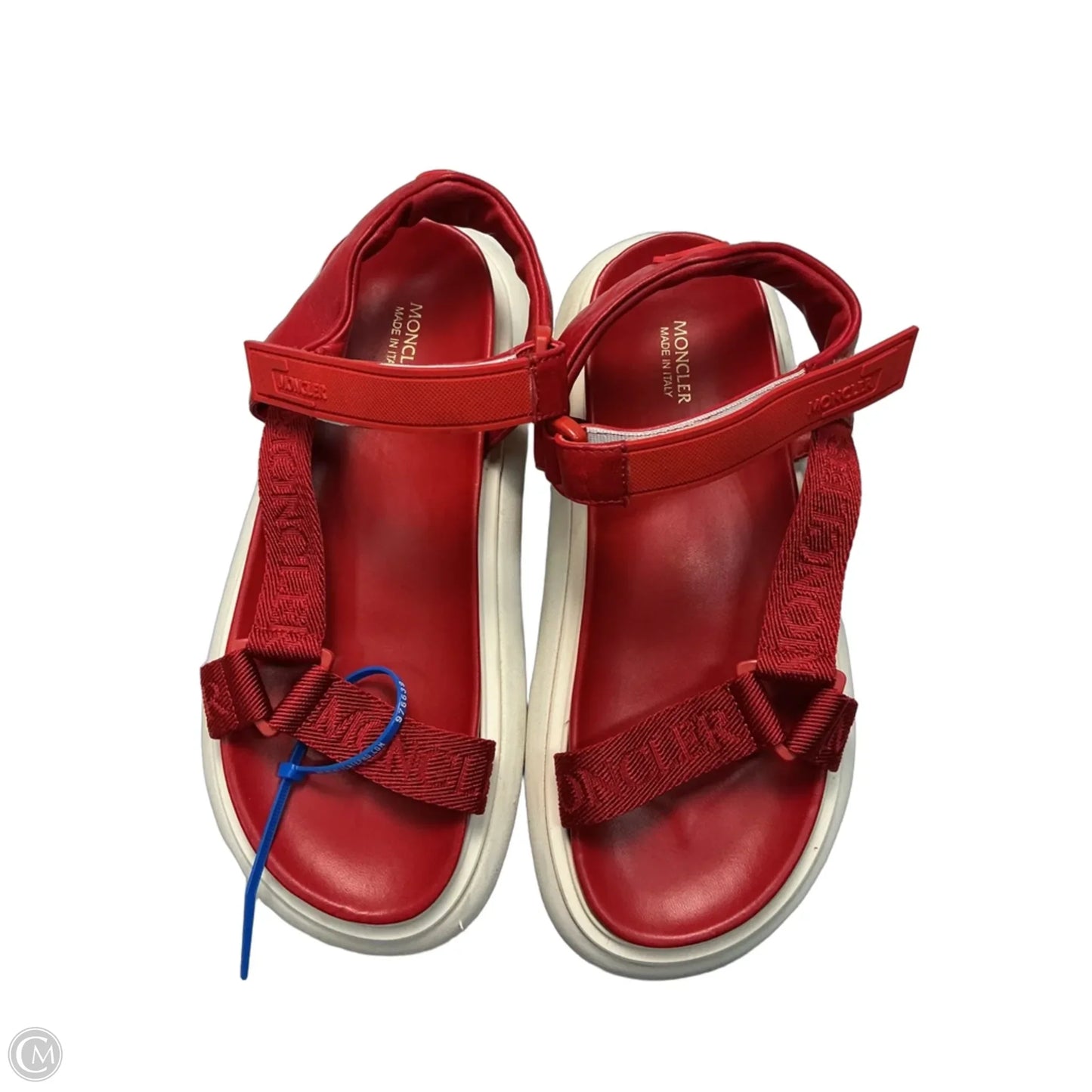 Sandals Luxury Designer By Moncler In Red, Size: 9