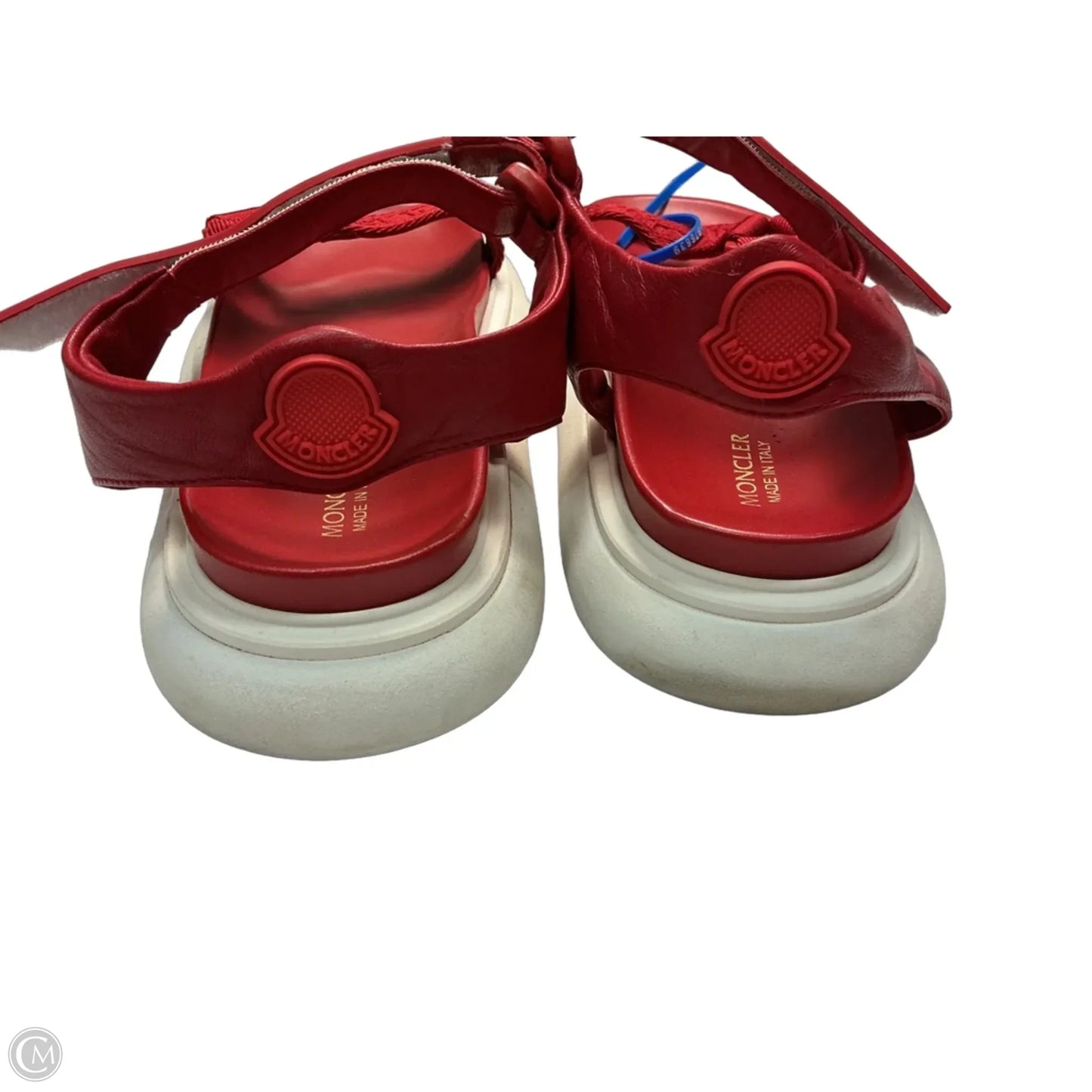 Sandals Luxury Designer By Moncler In Red, Size: 9